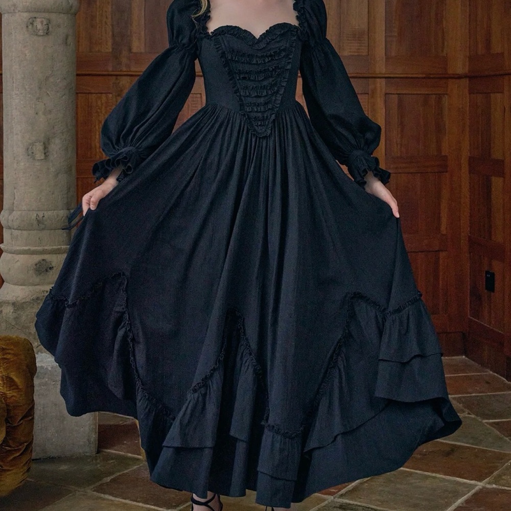 Black Maxi Dress with Ruffled Corset Bodice - Women